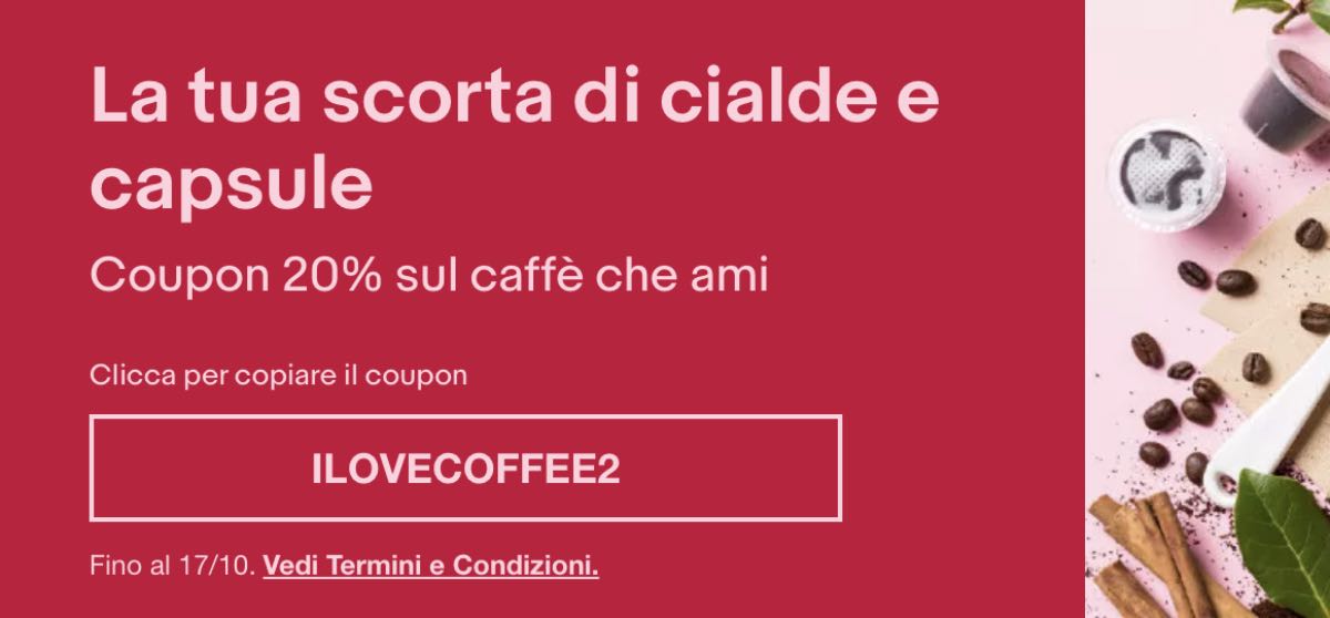 ebay promo caffè cialde capsule codice sconto offerta ottobre 2021 2