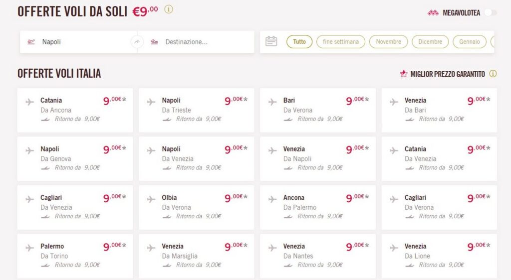 volotea promozioni offerte 9 euro