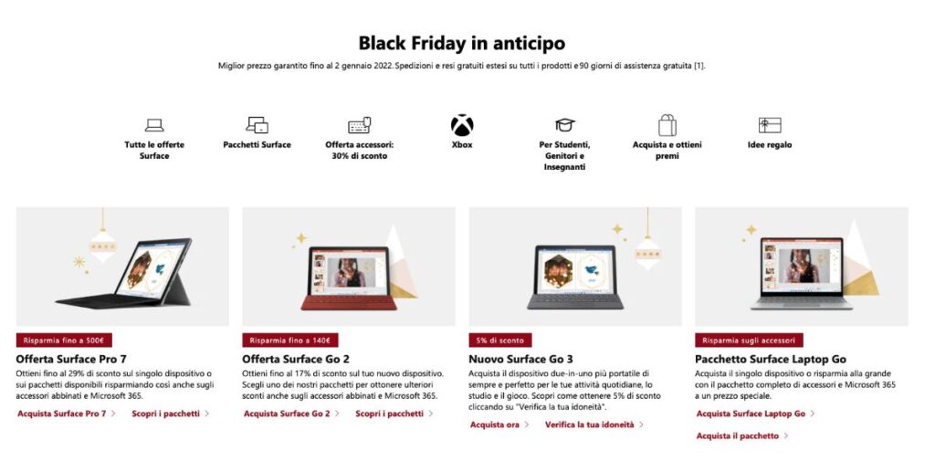 microsoft store black friday 2021 offerte sconti surface tablet pc windows 2