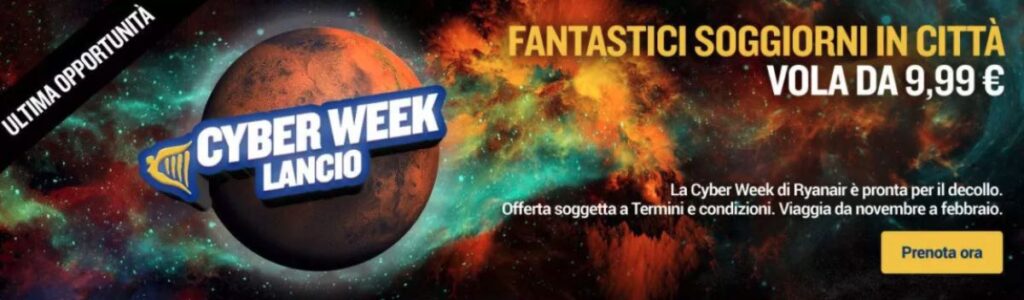 ryanair cyber week offerta voli italia europa extra 2