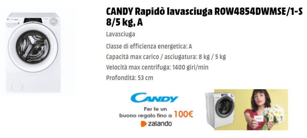 promo mediaworld offerta lavatrice candy buono sconto zalando coupon