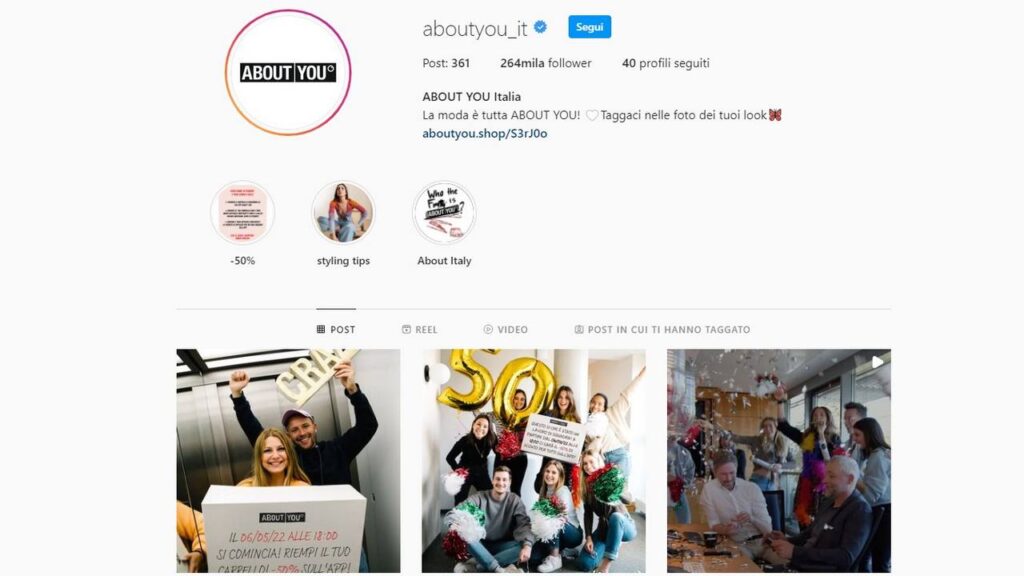 about you italia 250k follower instagram promo folle 50 sconto tutto il catalogo offerta