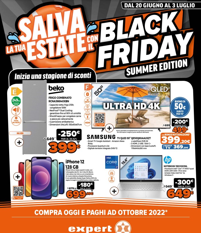 Volantino Expert Black Friday Summer Edition offerte smartphone TV pc Tablet