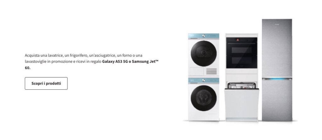 Acquista una lavatrice, un frigo o un forno Samsung e ricevi in regalo un Galaxy A53 5G
