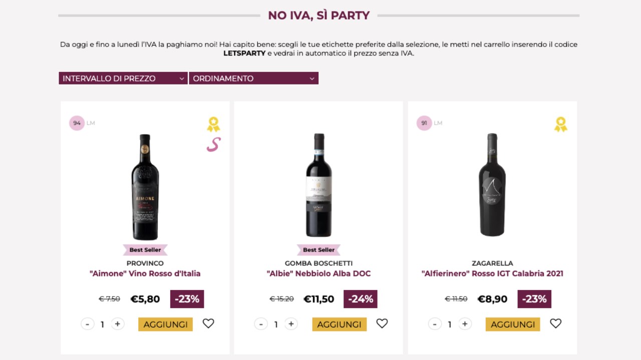NO IVA Svinando i tuoi vini preferiti, con il 22 di sconto! GizDeals